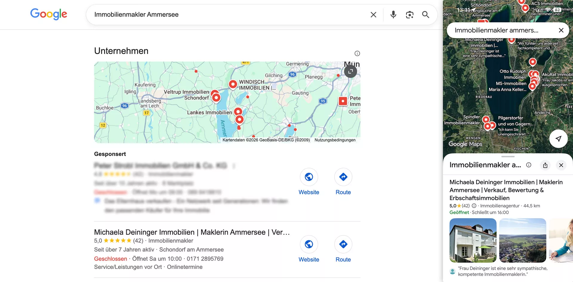 Deininger Immobilien – Platz 1 im Google Local Pack für Immobilienmakler Ammersee